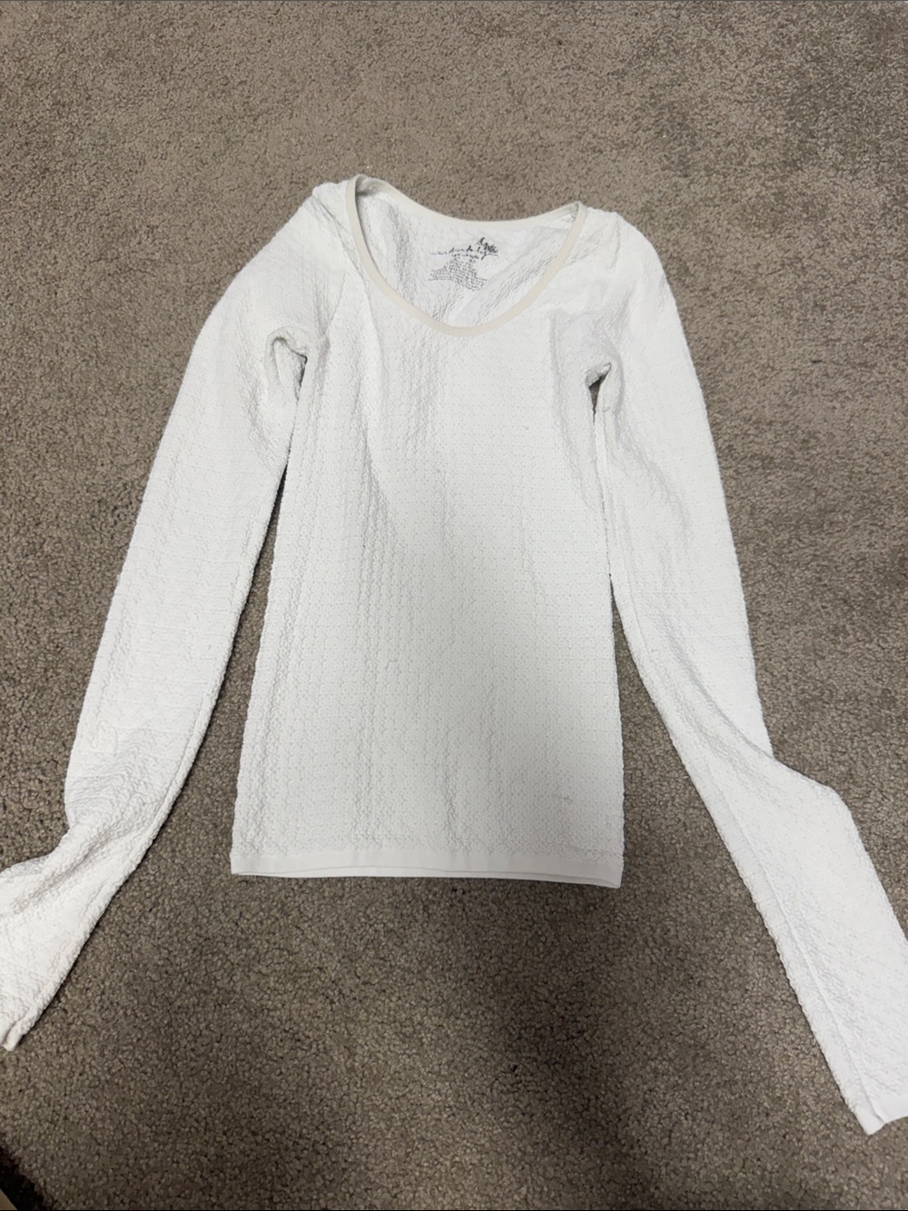 Free People White Long Sleeve Textured Scoop Neck Top